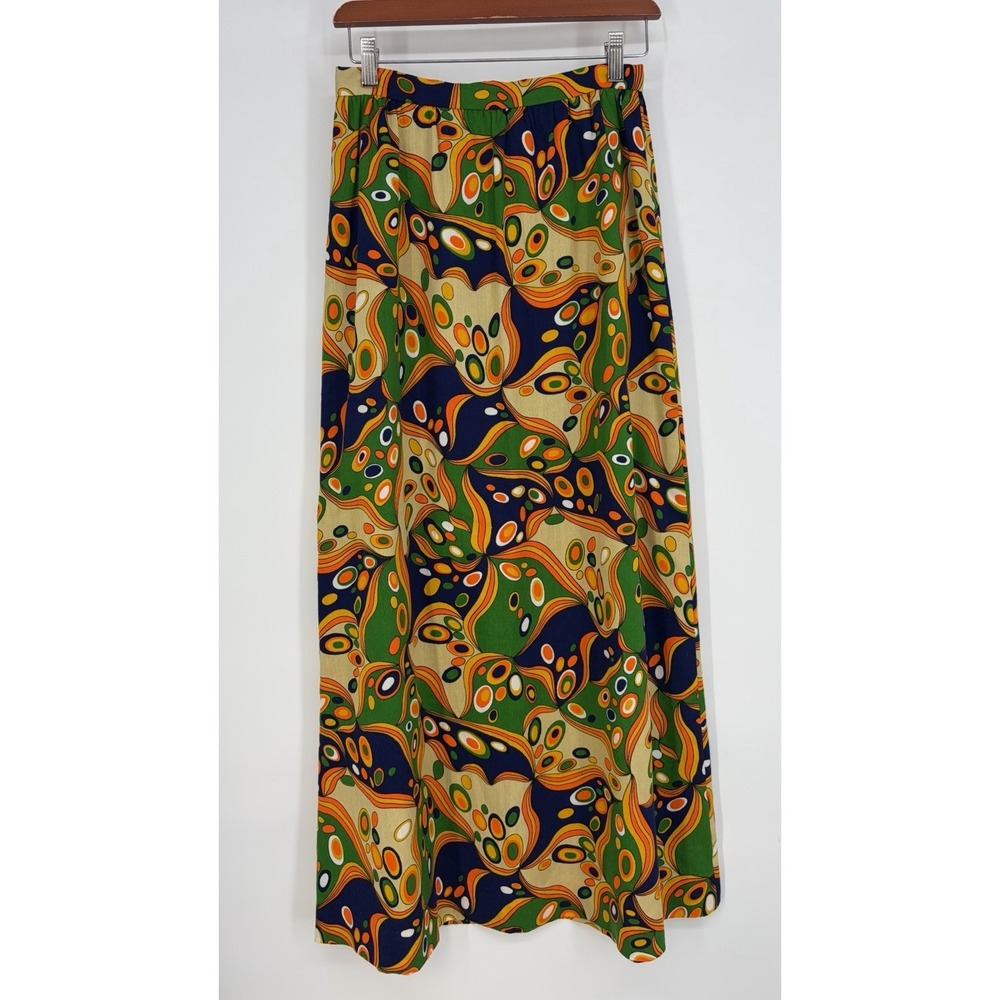 Vtg 60s MOD Maxi Skirt 27" Waist S Psychedelic Paisley Retro 70s Abstract XS